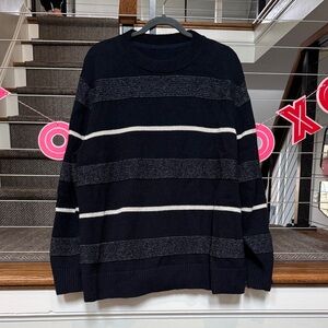 Lululemon Men's Navy and White Striped Sweater